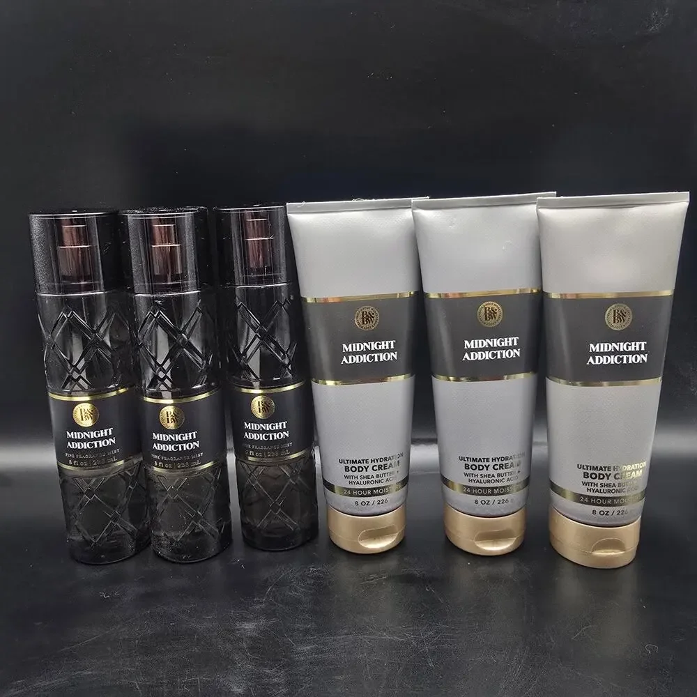 Midnight Addiction Bath and Body Works Mist Spray and Body Cream Lotion Set of 6